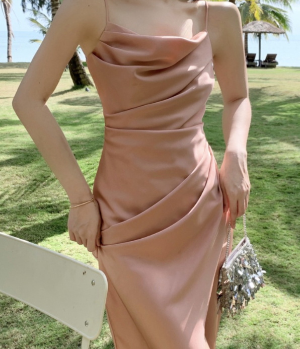 Tea Break Pleated Slit Suspender Long Skirt