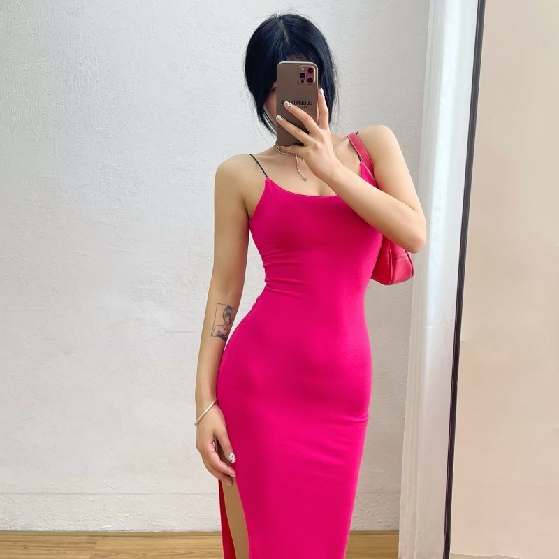 Slim Fit Slim And Tall Looking Split Long Hip Spaghetti Straps Dress