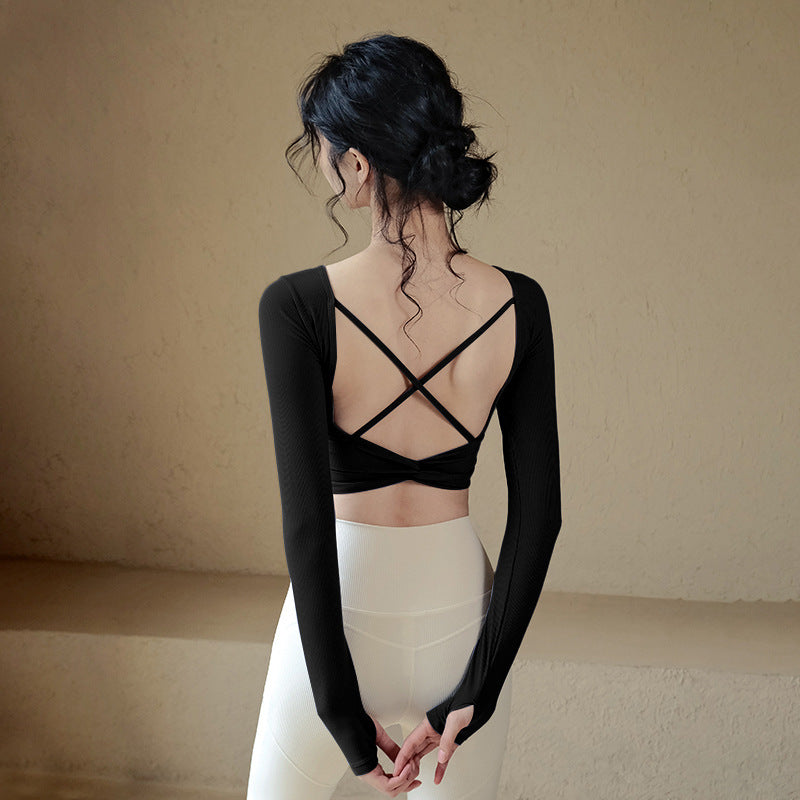 Women's Fashionable Simple Pure Color Ribbon Chest Pad Long Sleeve Top