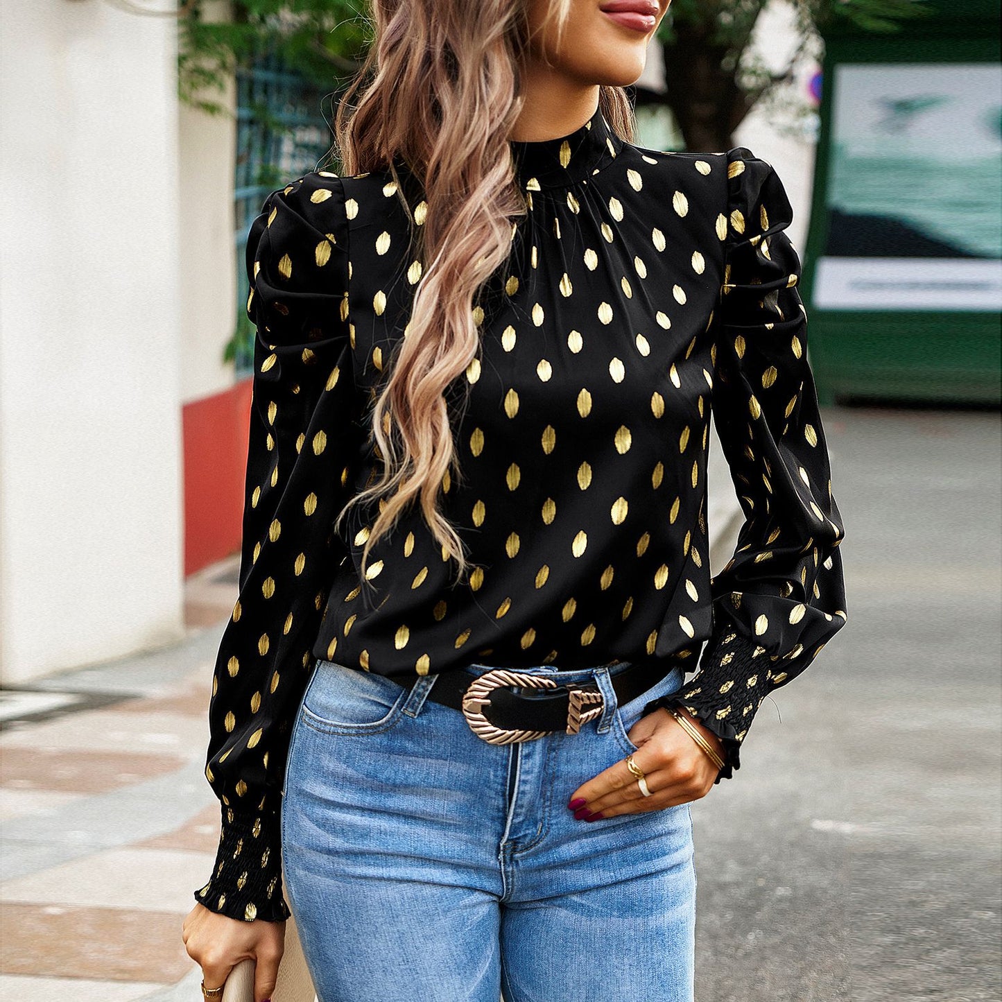 Temperament Commute Round Neck Long Sleeve Shirt