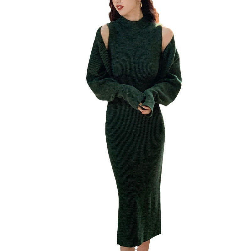 Women's Fashion Slim Suit Knitted Dress Two-piece Set