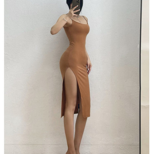 Slim Fit Slim And Tall Looking Split Long Hip Spaghetti Straps Dress