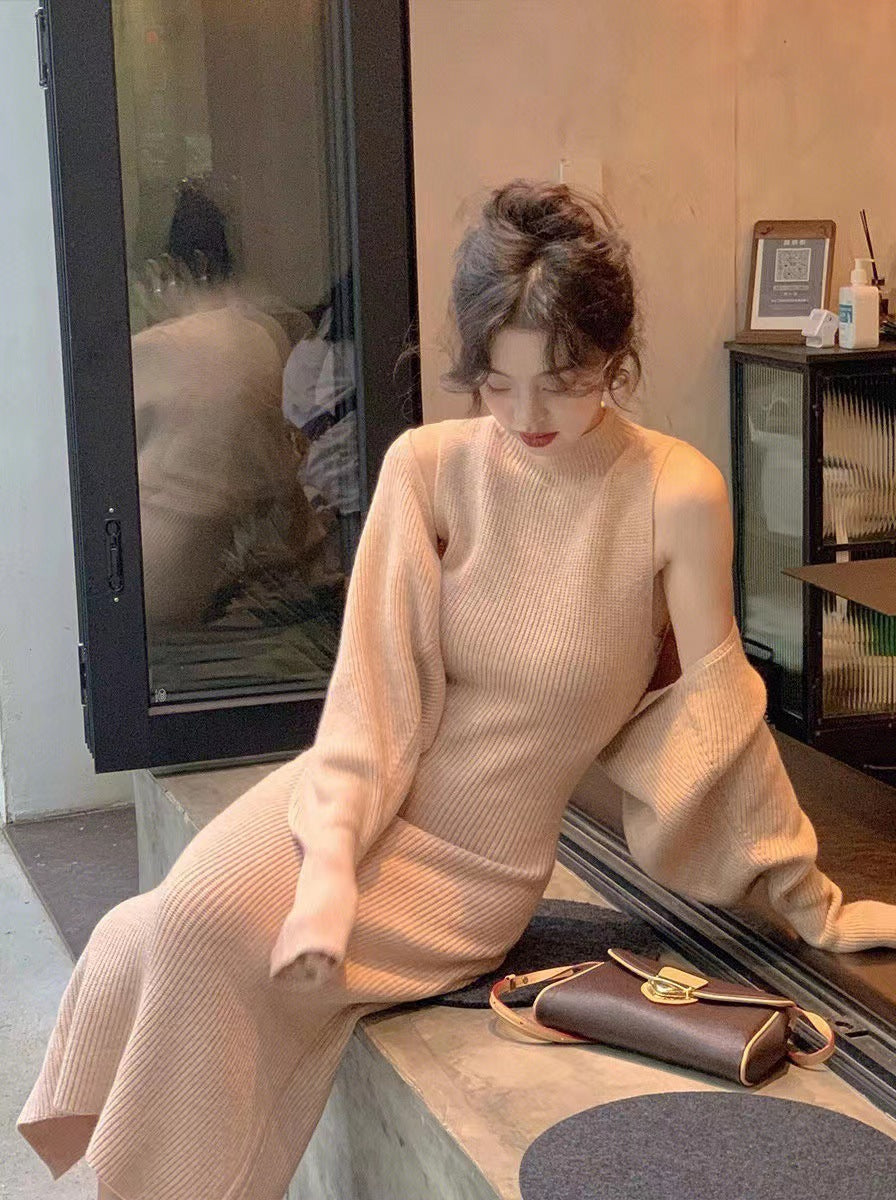 Women's Fashion Slim Suit Knitted Dress Two-piece Set