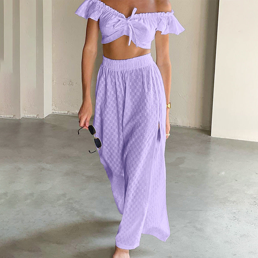 Women's Fashion Casual Cut-out Ruffled Jacquard Suit