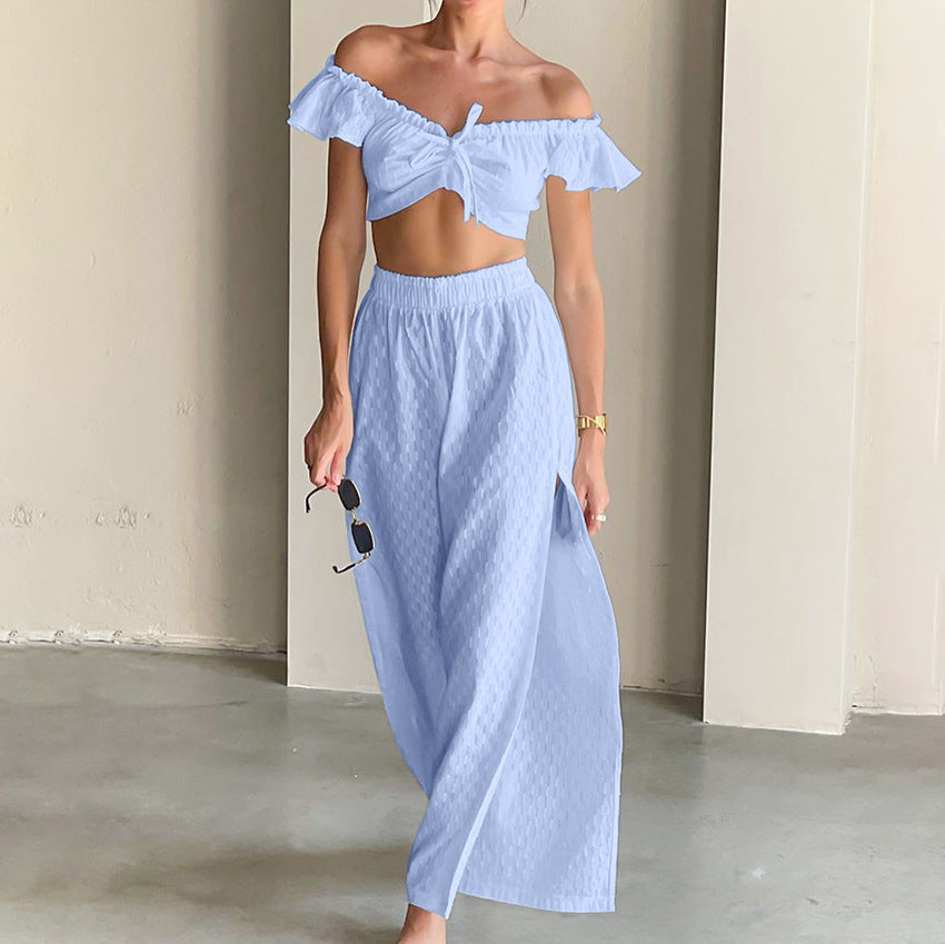 Women's Fashion Casual Cut-out Ruffled Jacquard Suit