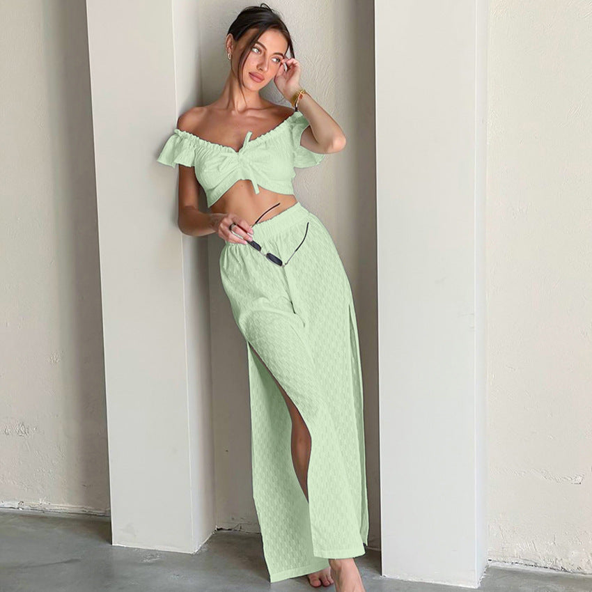 Women's Fashion Casual Cut-out Ruffled Jacquard Suit