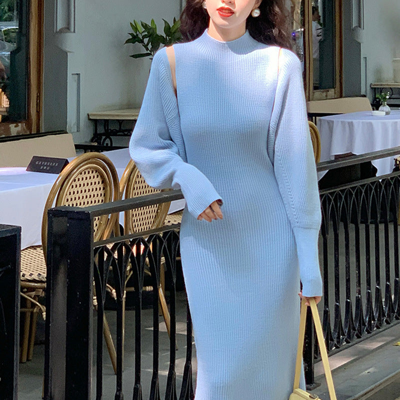 Women's Fashion Slim Suit Knitted Dress Two-piece Set