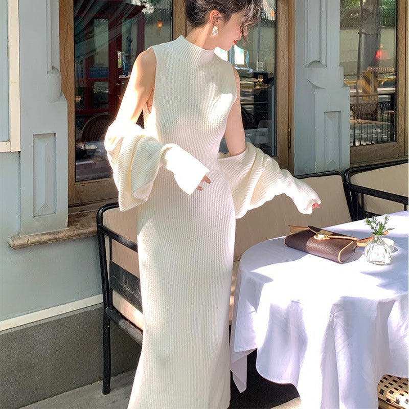 Women's Fashion Slim Suit Knitted Dress Two-piece Set