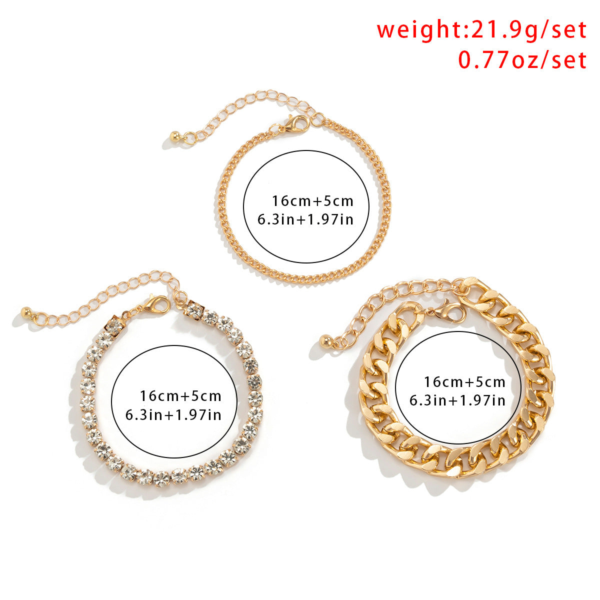 Retro Full Diamond Cross Chain Bracelet Set For Women