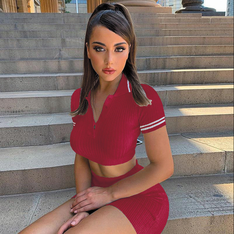 European And American Skirt Cropped Sweater Two-piece Set
