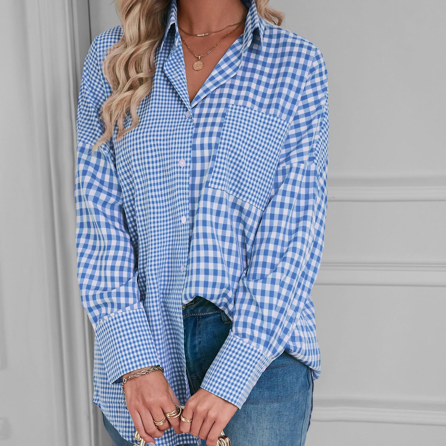 Women's Long-sleeved Shirt Fashion Loose Casual Plaid Shirt