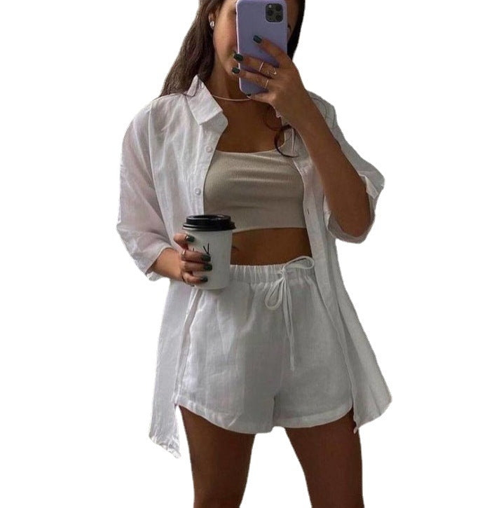 Single Button Short Sleeve Shirt Shorts Suit
