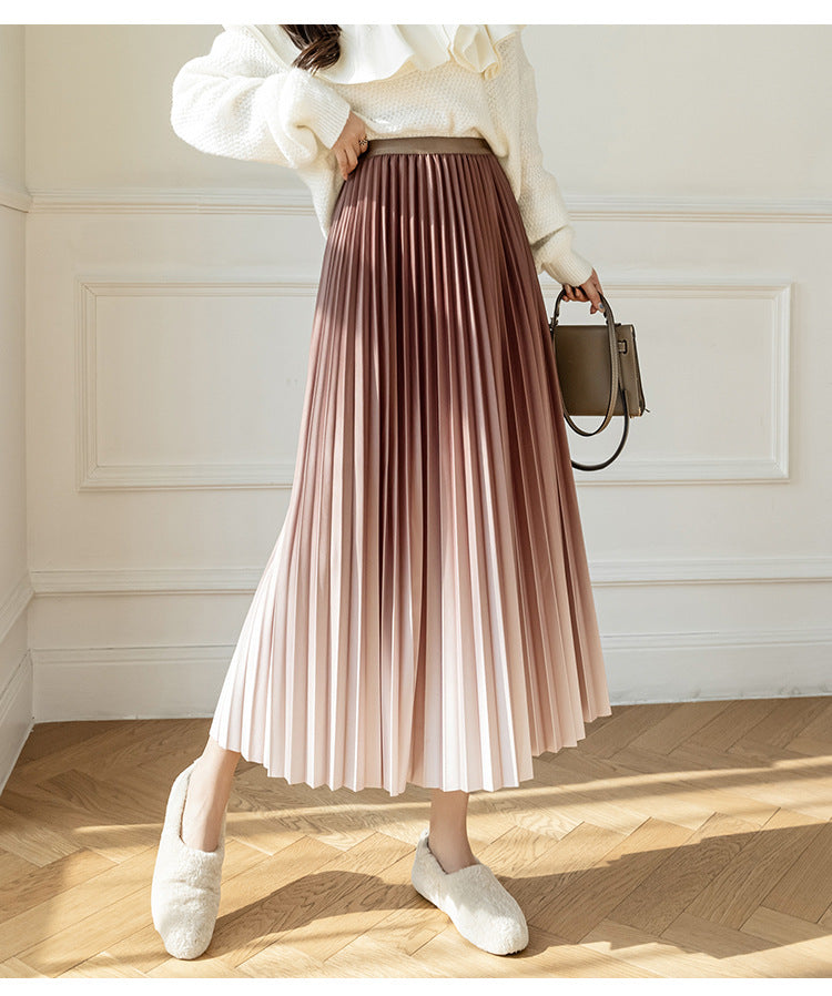 Niche Gradient Color Pleated High-grade Drape Mid-length Skirt