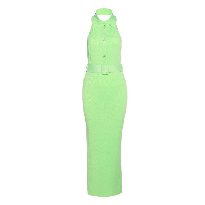 Fashion Lapel Single Breasted Backless Slim Fit Dress