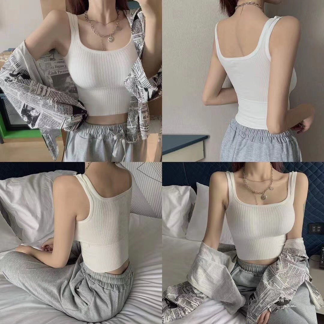 Vertical Pattern Beautiful Back Basic Sling Square Collar Vest
