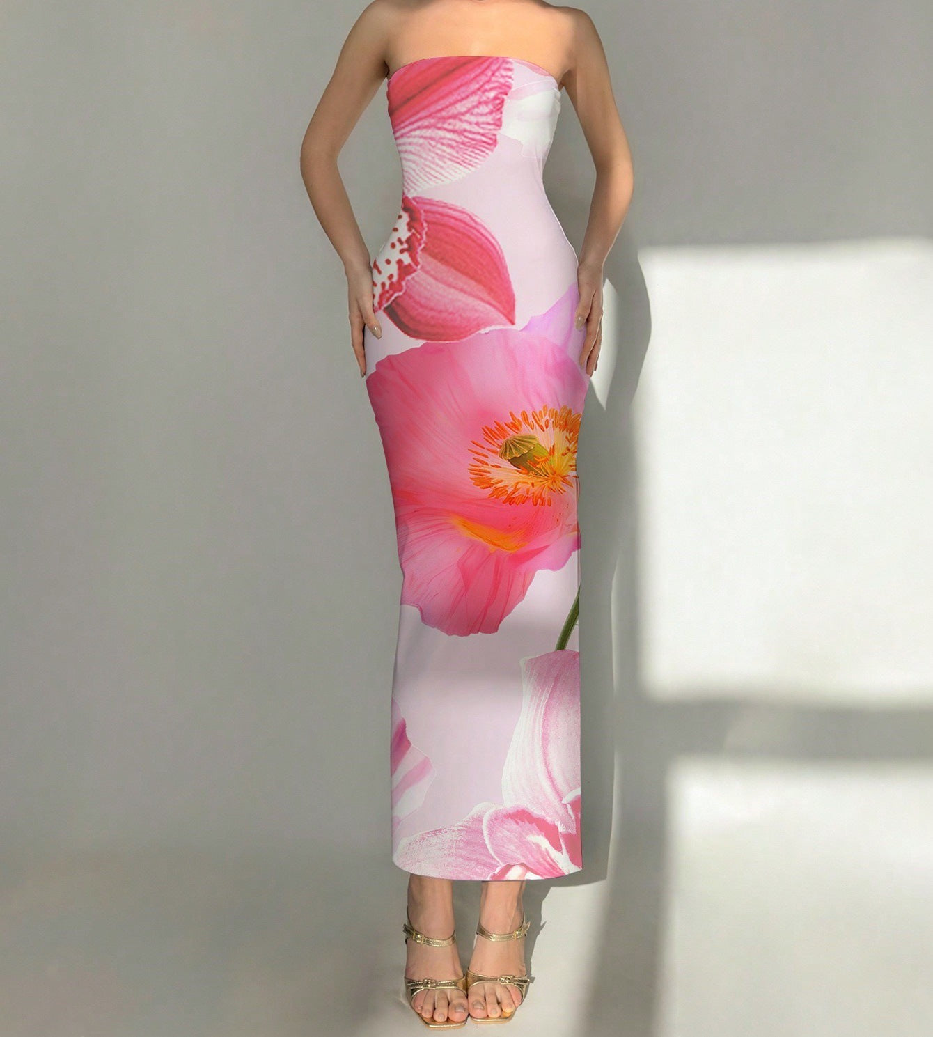 New Women's Slim-fit Contrast Colors Floral Print Dress
