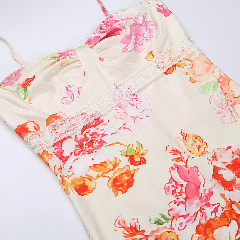 Elegant Strap Flower High Sense Fashion Long Skirt