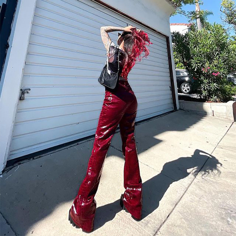 Leather Pants Women's High-waisted Micro-horn Temperament PU Trousers