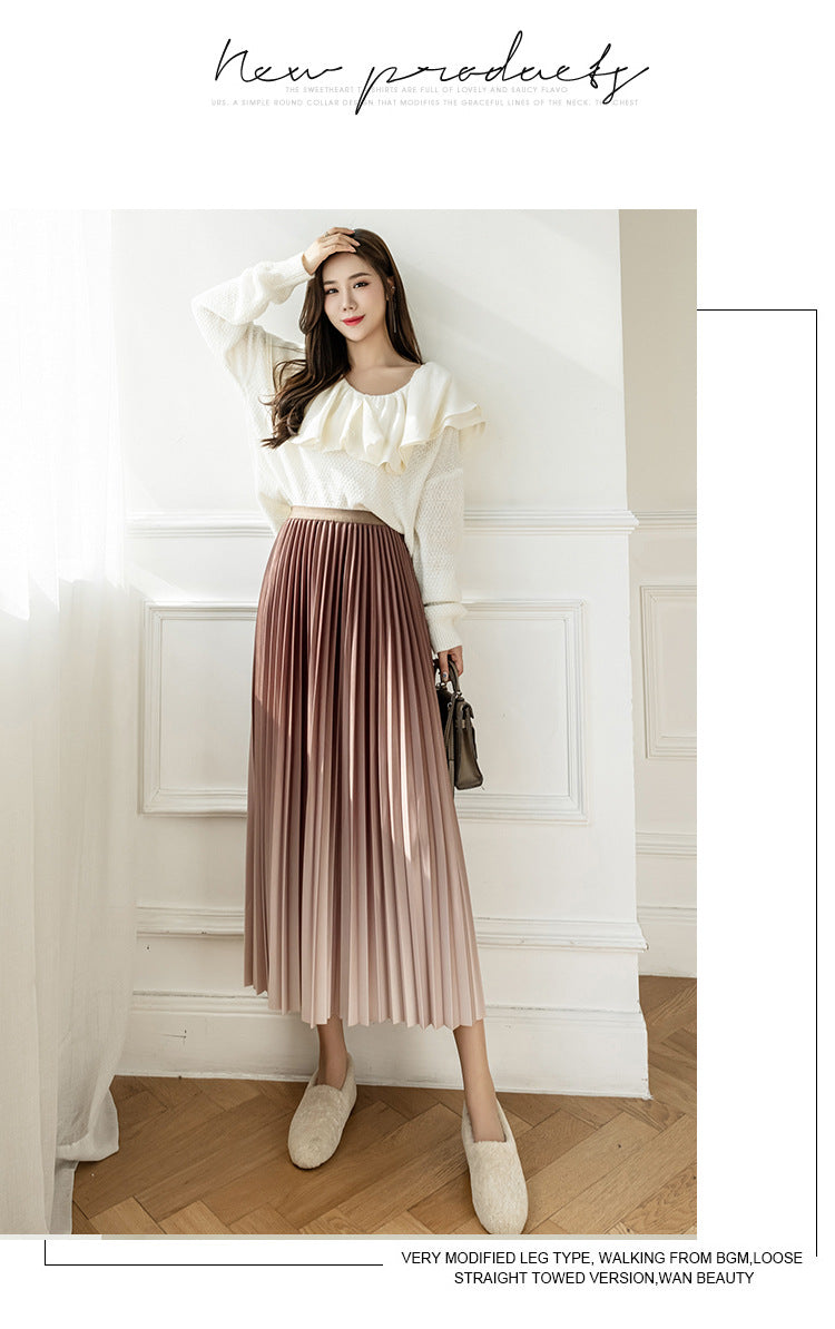 Niche Gradient Color Pleated High-grade Drape Mid-length Skirt