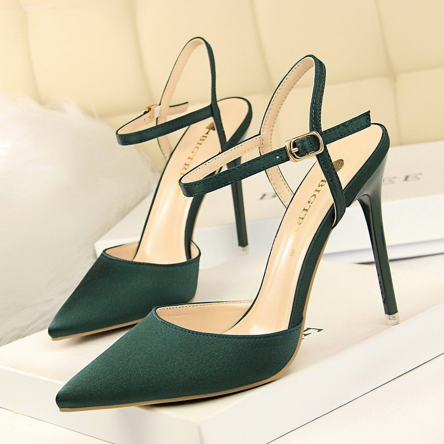 Stiletto High-heeled Satin Shallow Mouth Pointy Sexy Nightclub Thin Sandals