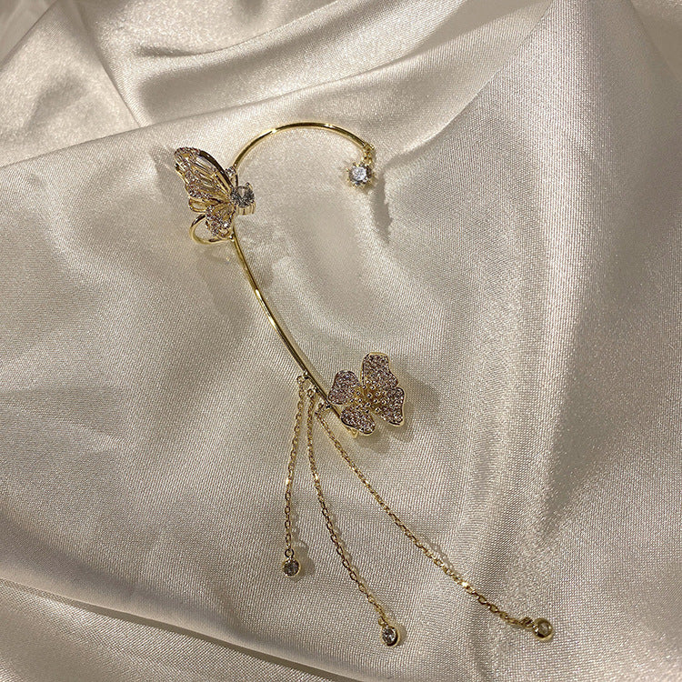 Butterfly Tassel Ear Clip Long Female Non-piercing Earrings