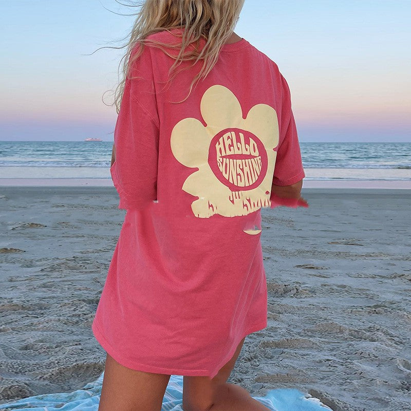 SUNFLOWER Printed Loose Round Neck Summer T-shirt