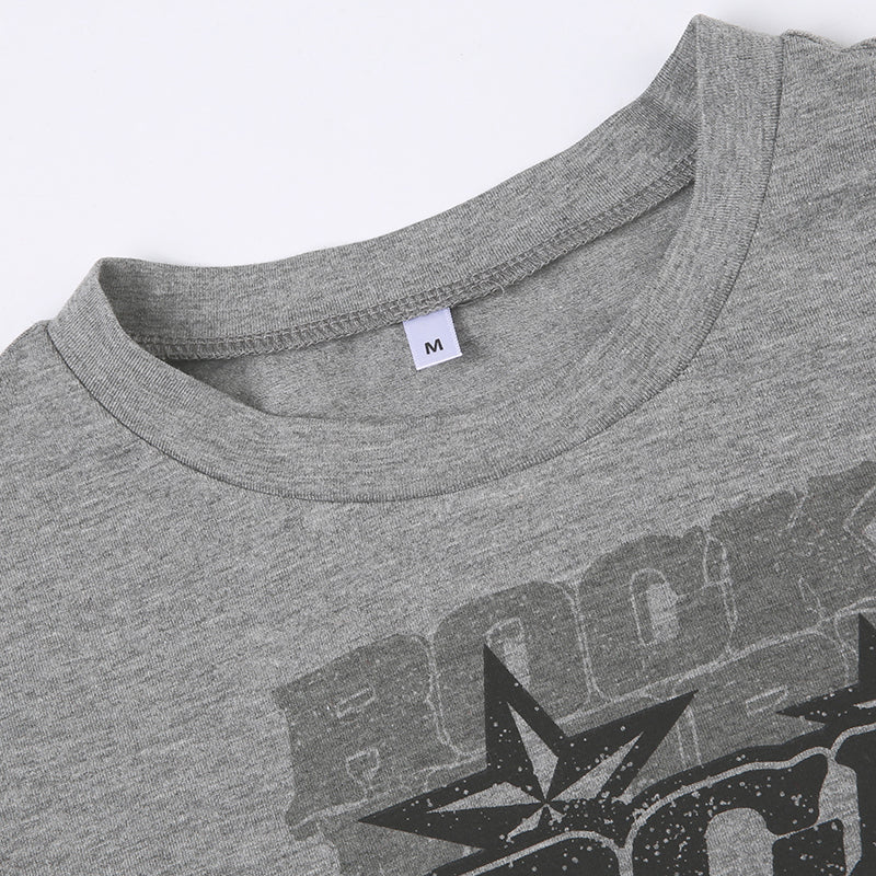 Do Old Alphabet Print Five Star Dart Head Short Sleeve