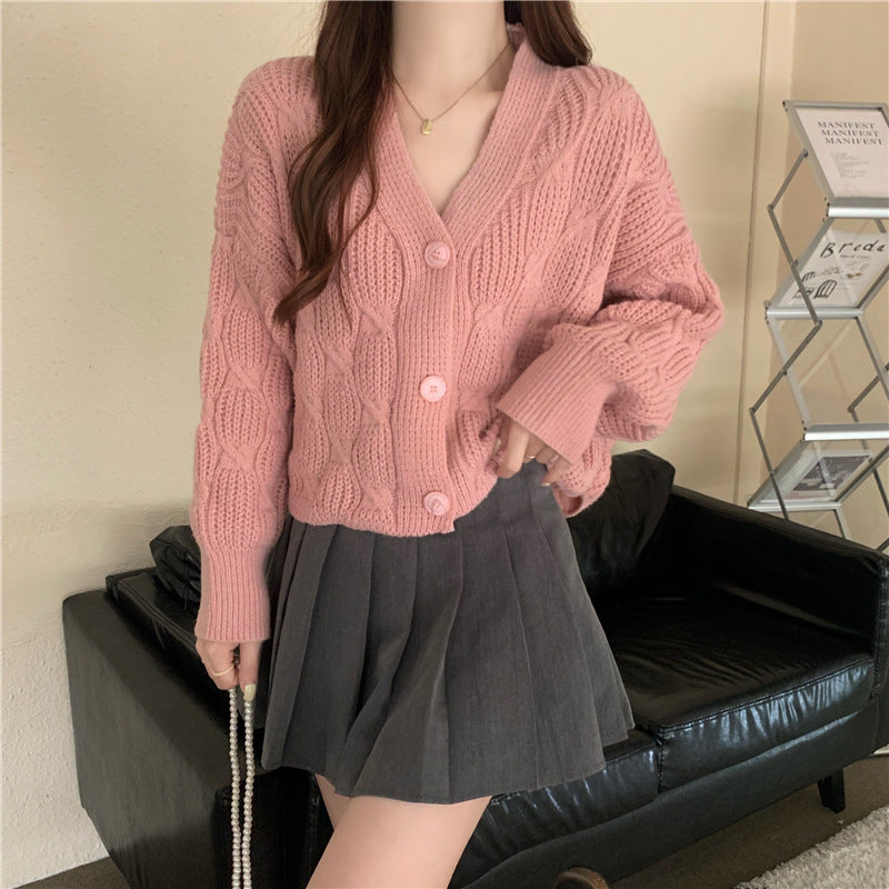 Women's Spring Loose Small Short Knitted Cardigan Coat Retro Sweater
