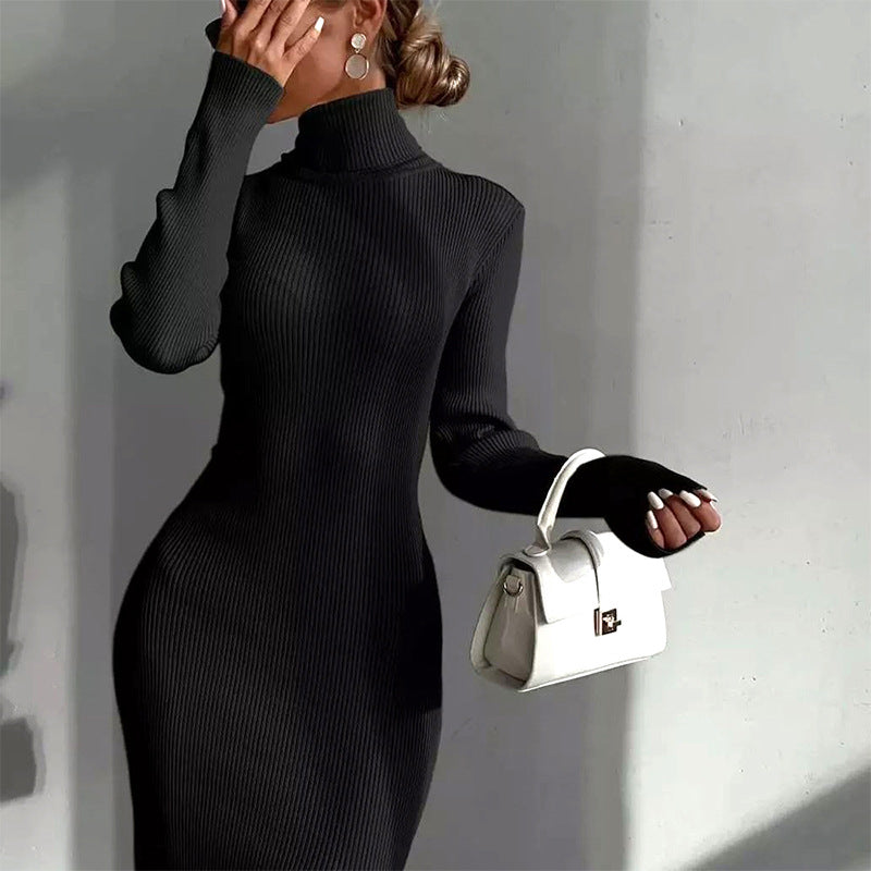 Long Sleeve High Neck Split Dress