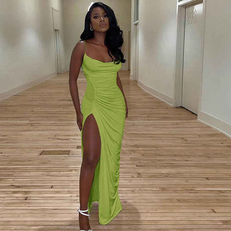 Sexy Pleated Split Sling Slim Dress