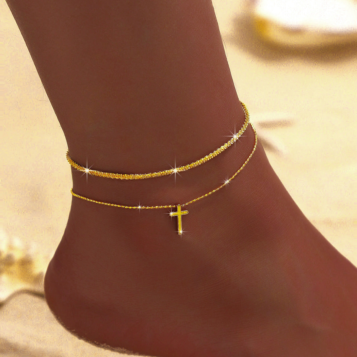 Female Fashion Cross Double-circle Anklet