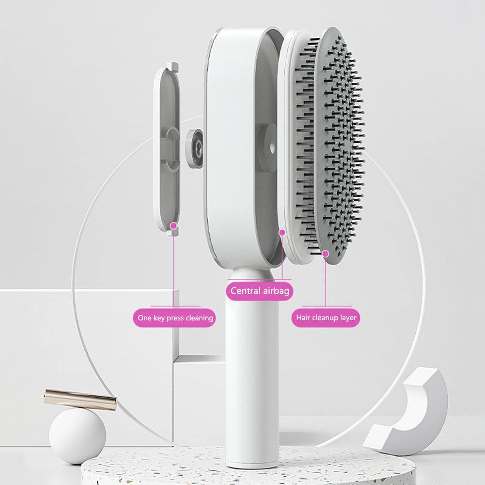 Women's self-cleaning hair brush