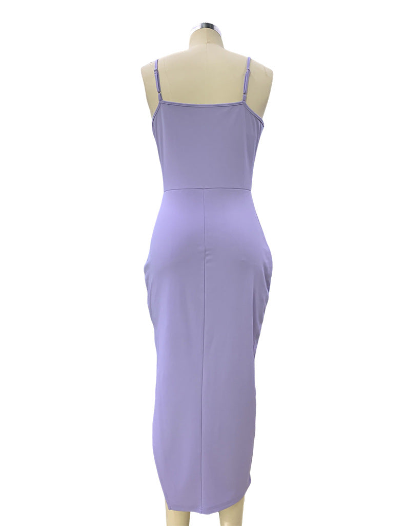 Solid Color Women's Round Neck Sleeveless Elegant Slimming Dress