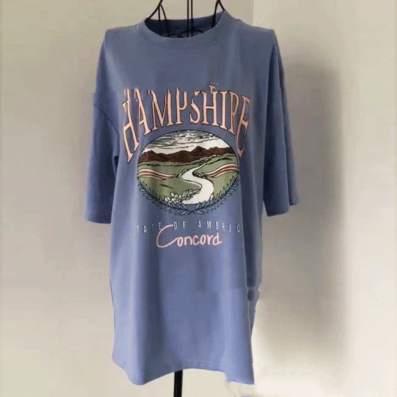 Loose Pullover Print Half Sleeve T Shirt