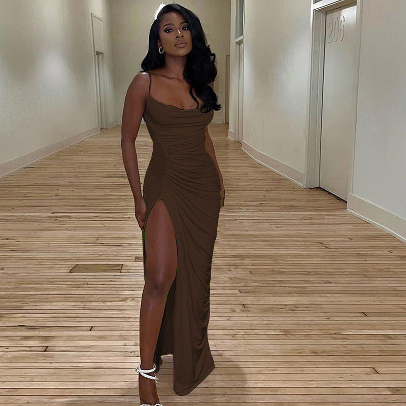 Sexy Pleated Split Sling Slim Dress