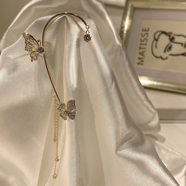 Butterfly Tassel Ear Clip Long Female Non-piercing Earrings