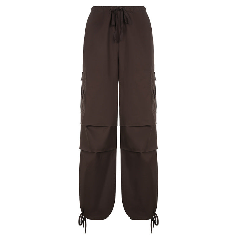 Ladies Fashion Panel Drawstring Woven Trousers
