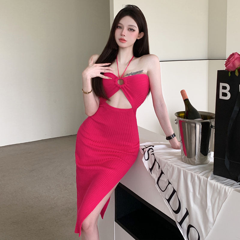 Women's Fashion Girl Halter Cut-out Knitted Dress