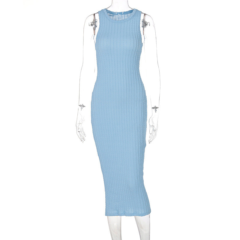 Autumn Fashion Casual Knitted Sleeveless Round Neck Dress Women