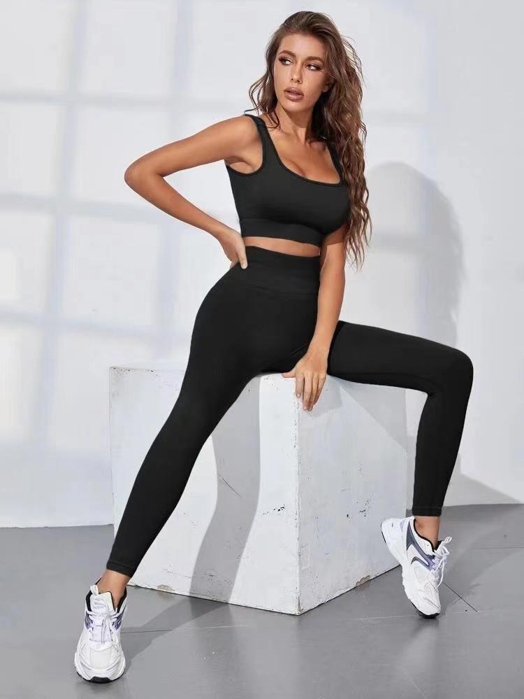 European And American Knitted Thread Seamless Brassiere Trousers 2-piece Suit