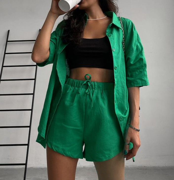 Single Button Short Sleeve Shirt Shorts Suit
