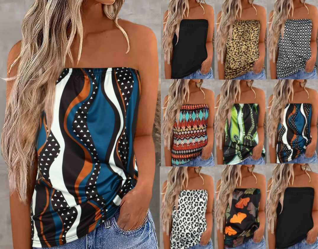 Women's Printed Tank Top Wrap Chest T-Shirt