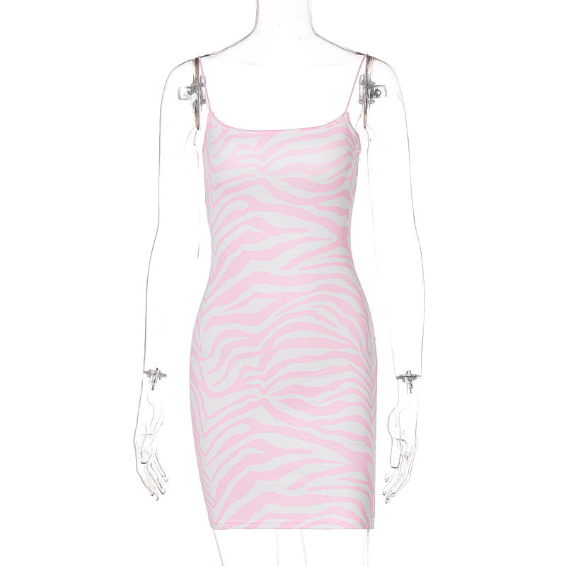 Women's Fashion Print Slim Sling Short Dress
