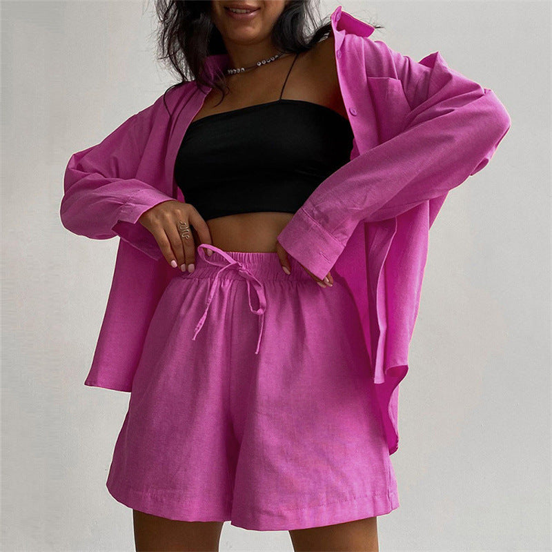 Single Button Short Sleeve Shirt Shorts Suit