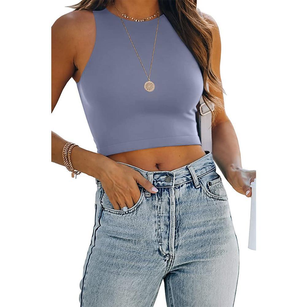 Sleeveless Crew Neck Racer Tank Top T-Shirt Women's