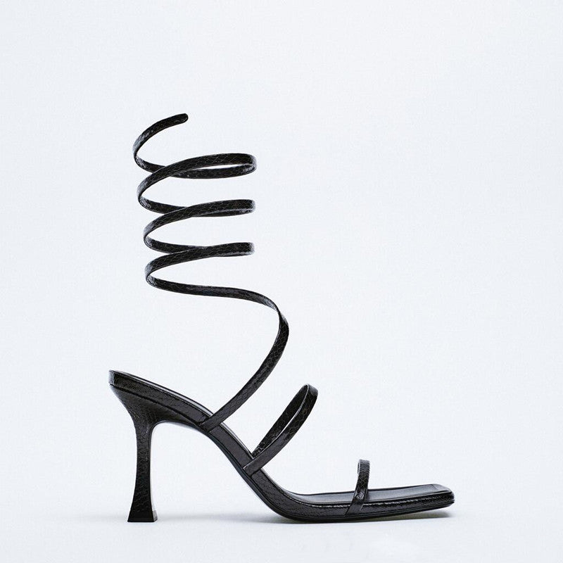 Women's Shoes Black Gold Spiral Strap Fashion High Heel