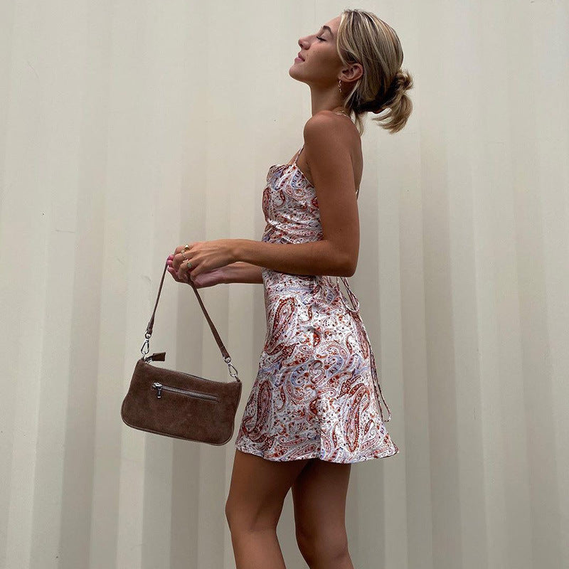 Paisley Print Halter Strap Dress Women