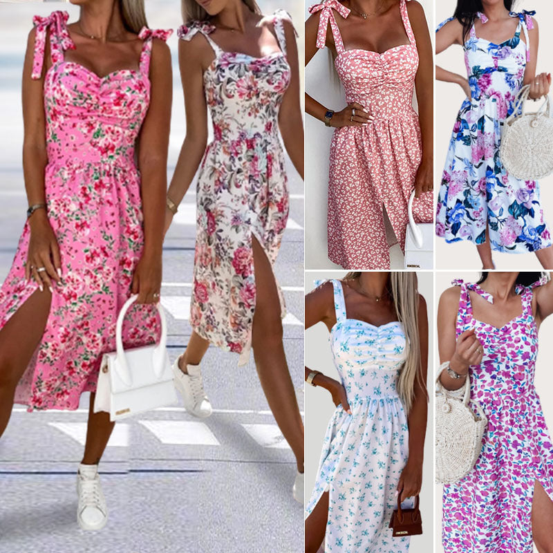 Women's Printed Sexy Slit Suspender Dress