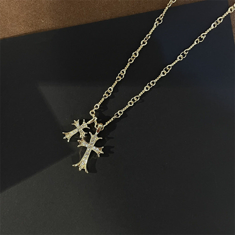 Temperament 100 Pair With Double Cross Long Necklace Female