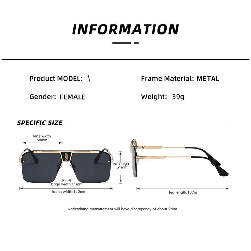 Fashion Large Square Metal Sunglasses